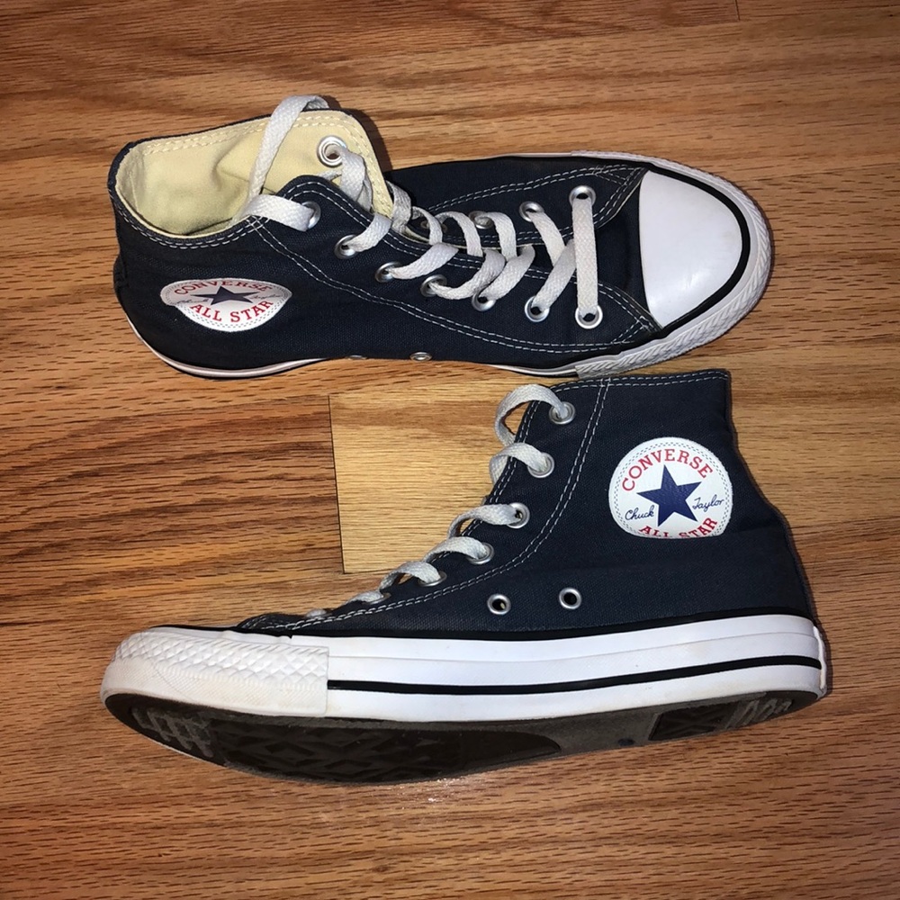 ❕Navy blue high top converses❕